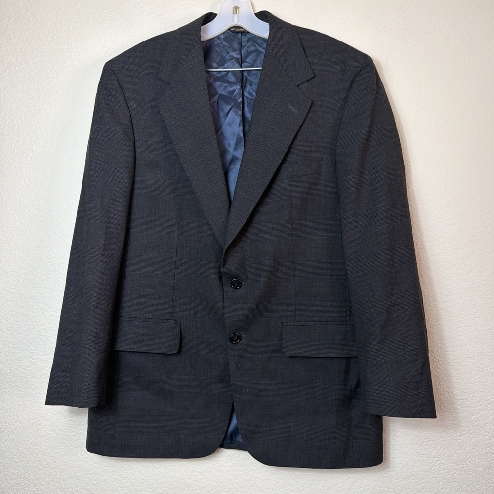 Bill Blass Blazer Mens 40R Wool Plaid Sport Coat Jacket Gray Check 2 Button USA